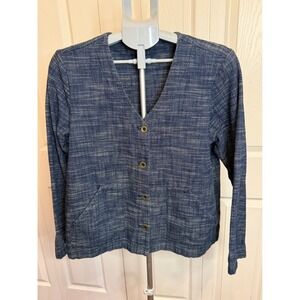 Pure Jill Indigo Blue Textured Knit Button Front Cardigan Jacket Women's Medium
